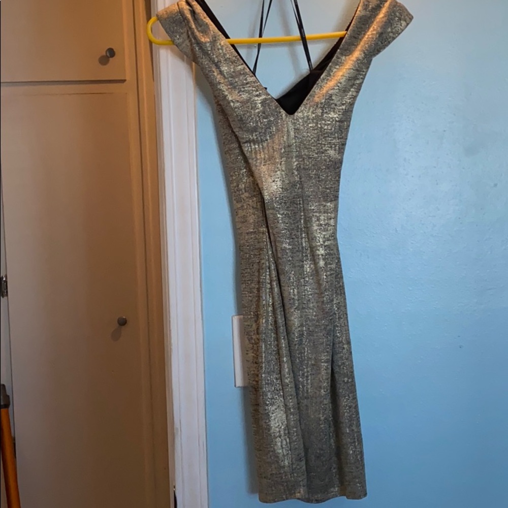 Metallic Gold Black Dress Small